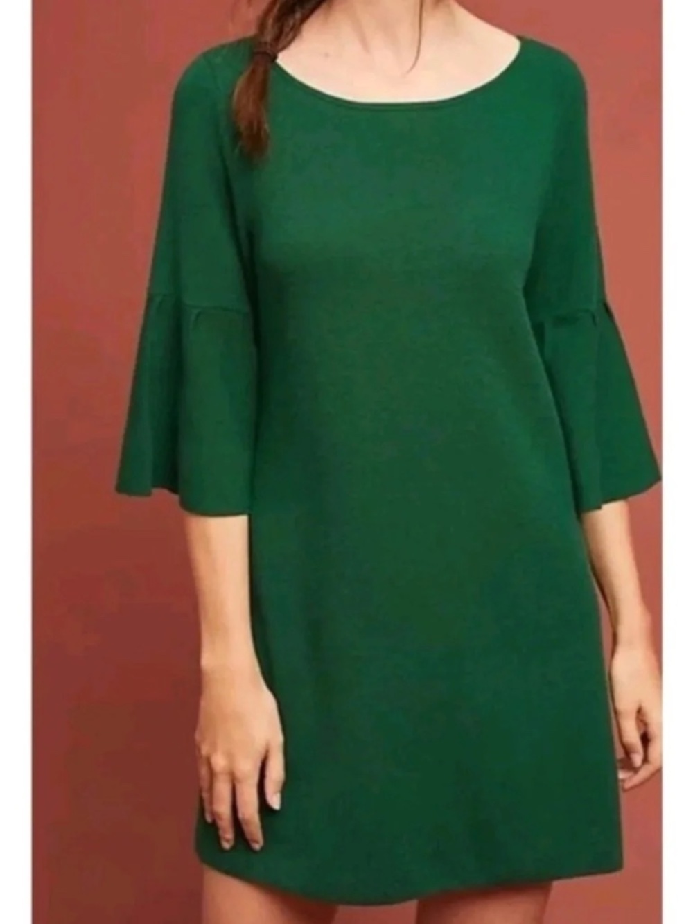 Anthropologie Moth Chester Bell Sleeve Knit Sweater Dress Green Size Large